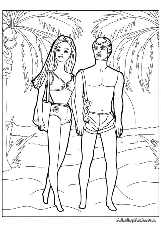 Barbie e Ken no verão - Página para Colorir