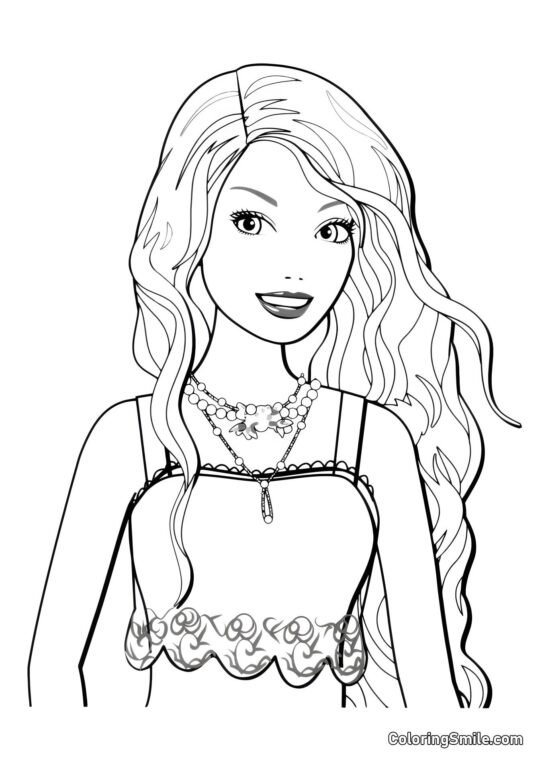 Barbie enrolou o cabelo - Página para Colorir