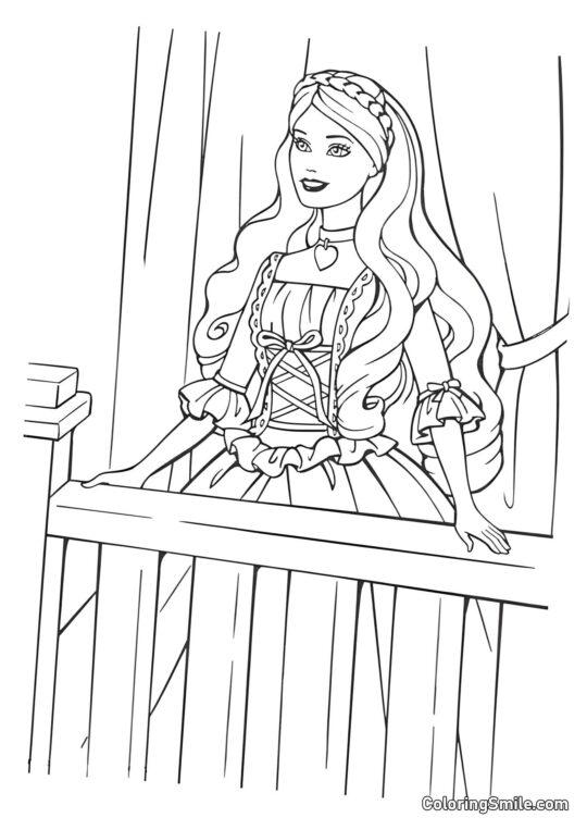 Barbie na varanda esperando Ken - Página para Colorir