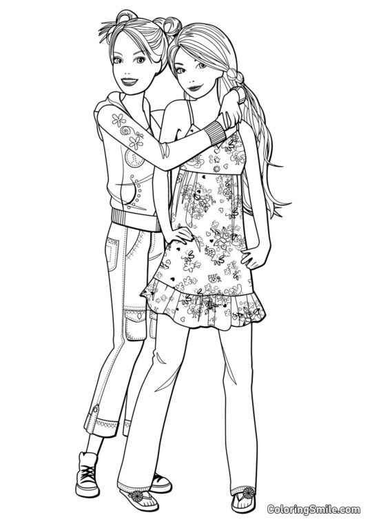 Barbie com sua melhor amiga - Página para Colorir