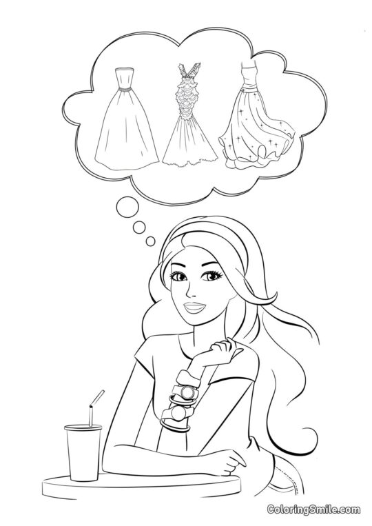 Barbie sonhando com vestidos - Página para Colorir