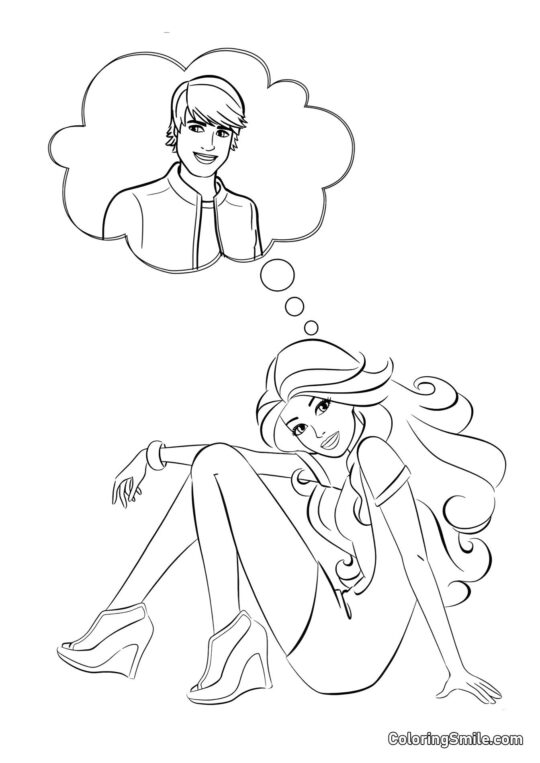 Barbie pensando em um garoto - Página para Colorir