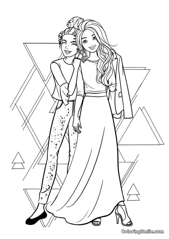 Barbie com a melhor amiga - Página para Colorir