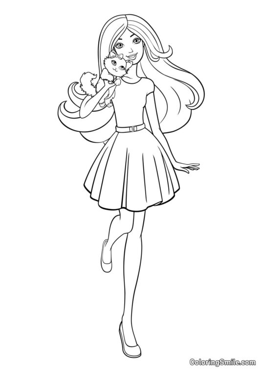 Barbie com um animal de estimação - Página para Colorir