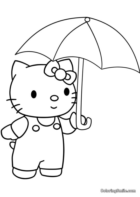 Kitty com um Guarda-Chuva Novo - Página para Colorir
