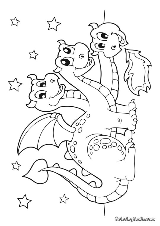 Dragão de Três Cabeças - Página para Colorir