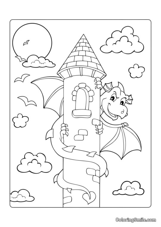 Dragão de Conto de Fadas - Página para Colorir