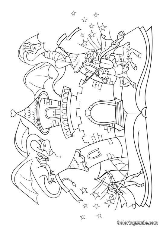 Conto de Fadas com Dragões - Página para Colorir