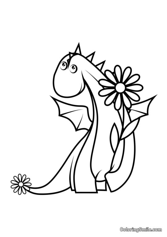 Dragão Bebê com uma Margarida - Página para Colorir