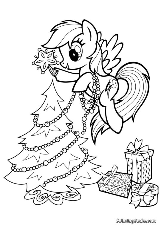 Rainbow Dash e a Árvore de Natal Rainbow Dash e a Árvore de Natal - Página para Colorir