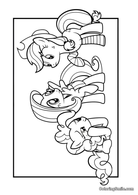 Pinkie Pie, Fluttershy e Applejack Pinkie Pie, Fluttershy e Applejack - Página para Colorir