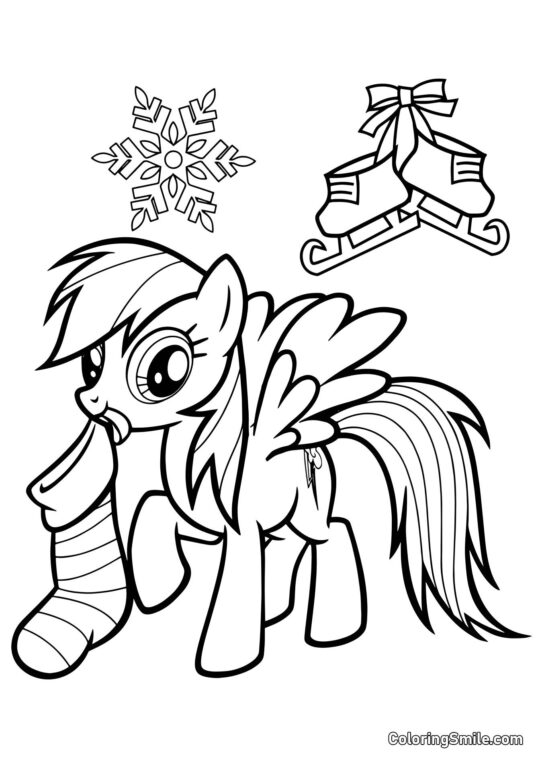 Rainbow Dash com uma Meia de Natal Rainbow Dash com uma Meia de Natal - Página para Colorir