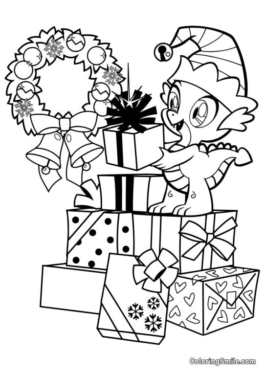 Spike e Presentes de Natal Spike e Presentes de Natal - Página para Colorir