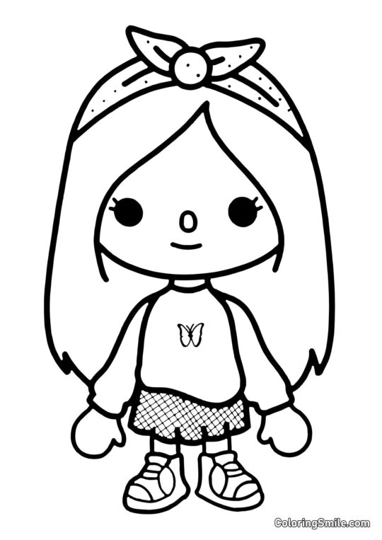 Toca Boca menina com uma borboleta - Página para Colorir