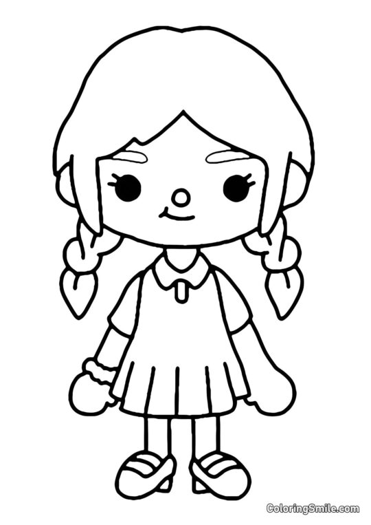 Toca Boca menina com tranças - Página para Colorir