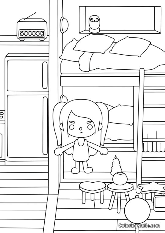 Toca Boca menina em um quarto - Página para Colorir
