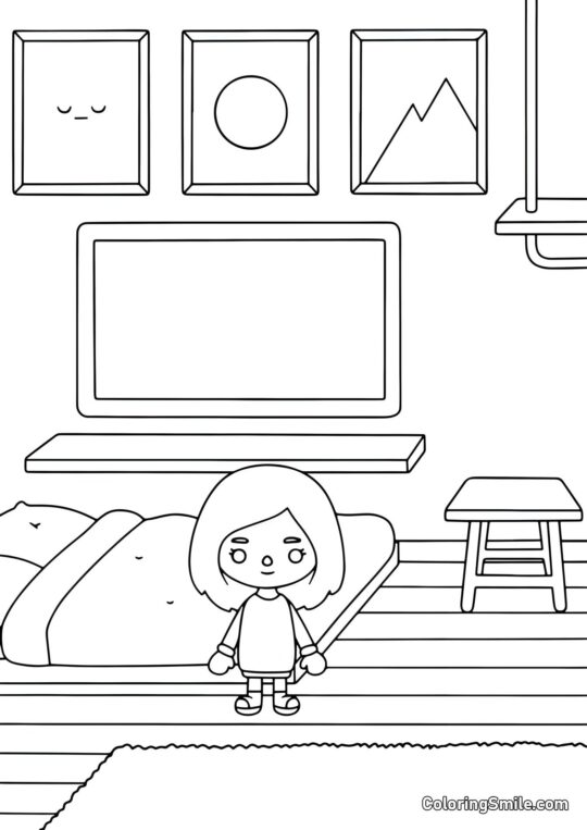 Toca Boca menina em um quarto - Página para Colorir