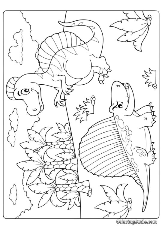 Dimetrodon e Espinossauro de Desenho Animado Dimetrodon e Espinossauro de Desenho Animado - Página para Colorir