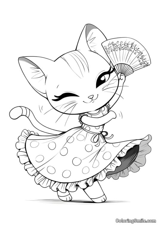 Gato Fofo com Ventilador - Página para Colorir