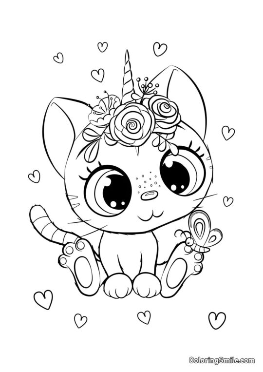Gato Unicórnio - Página para Colorir