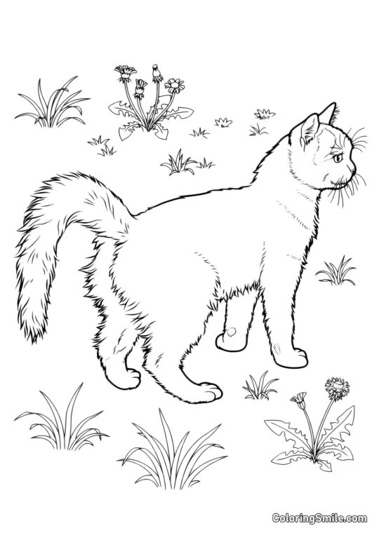Gato no Gramado - Página para Colorir