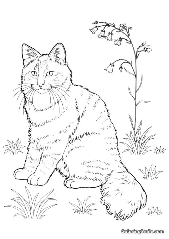 Gato e Sinos - Página para Colorir