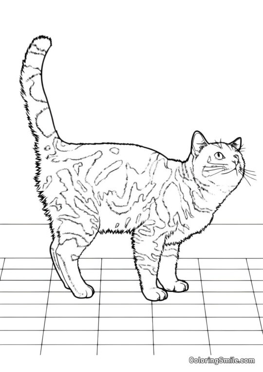 Gato na Cozinha Esperando o Almoço - Página para Colorir