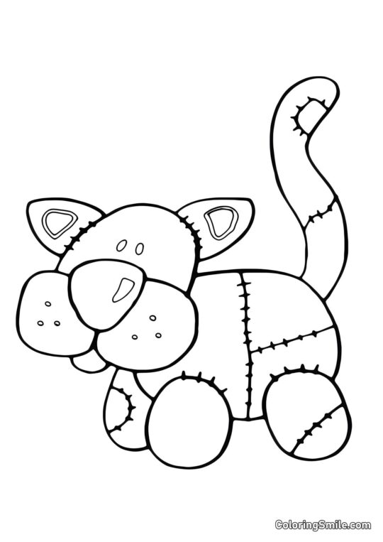 Gato de Brinquedo em Patchwork - Página para Colorir