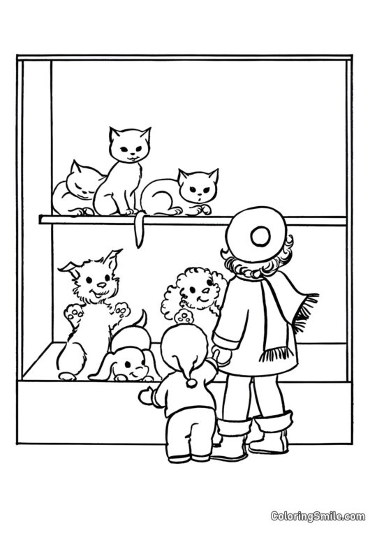 Gatos e Cachorros - Página para Colorir