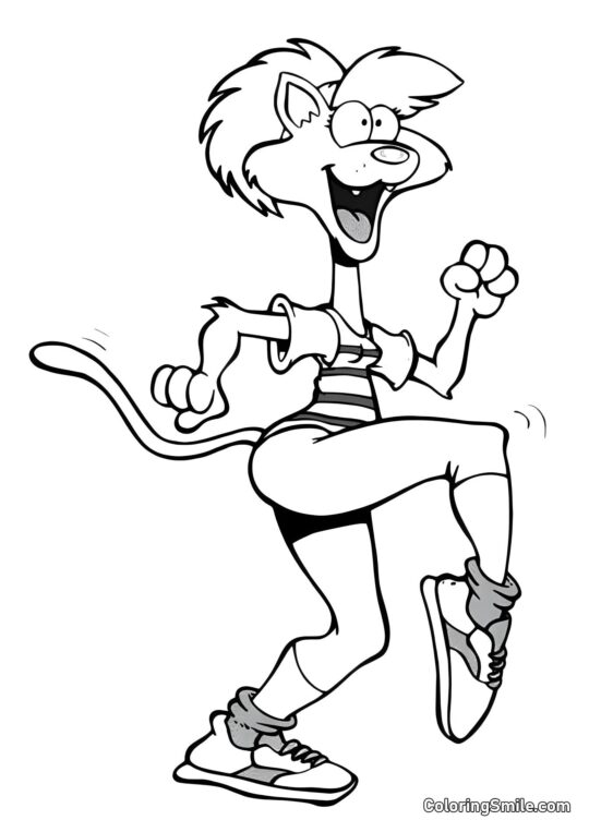 Gato de Desenho Animado em Tênis - Página para Colorir