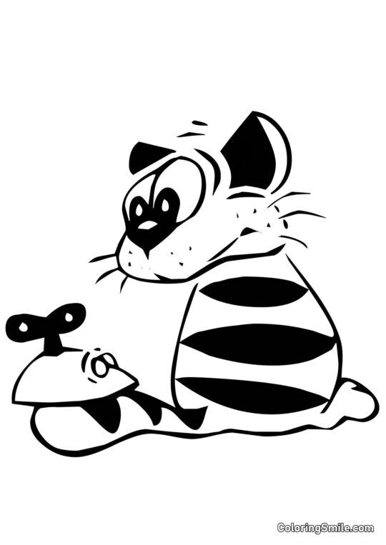 Gato Listrado e Rato - Página para Colorir