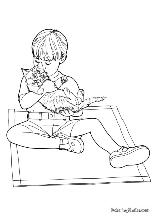 Filhote Brincando com Menino - Página para Colorir