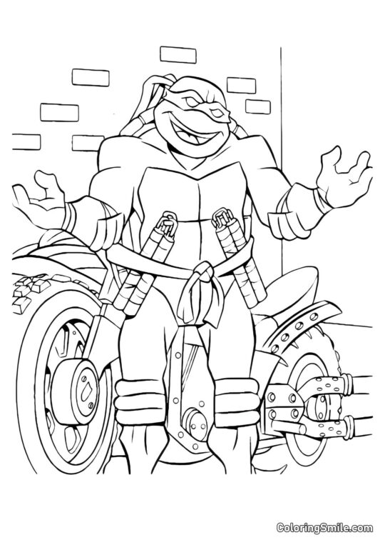 Michelangelo e Motocicleta Michelangelo e Motocicleta - Página para Colorir