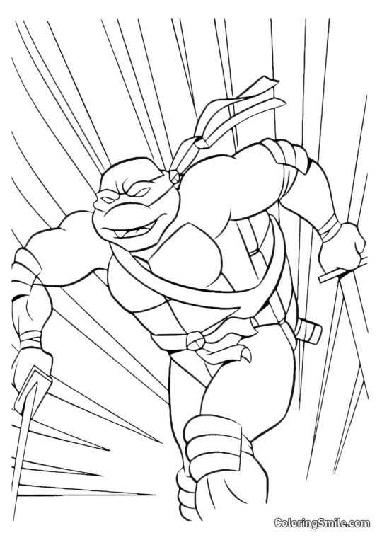 Raphael Correndo com Adagas Raphael Correndo com Adagas - Página para Colorir