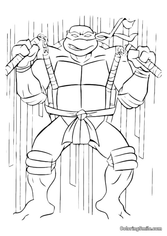 Michelangelo Treinando com Nunchakus Michelangelo Treinando com Nunchakus - Página para Colorir