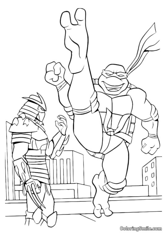 Tartaruga Ninja e Shredder Tartaruga Ninja e Shredder - Página para Colorir