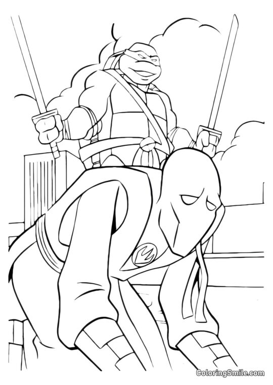 Leonardo Derrotou o Inimigo Leonardo Derrotou o Inimigo - Página para Colorir