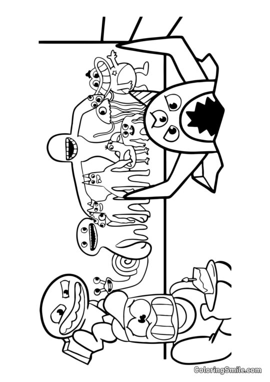 Heróis Banban e jogador com bolo - Página para Colorir