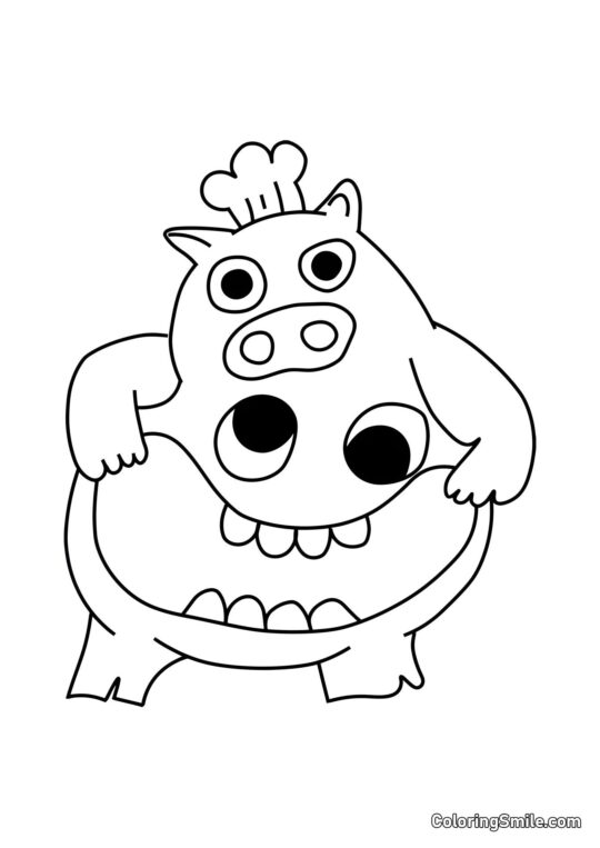 Monstro faminto Chef Pigster - Página para Colorir
