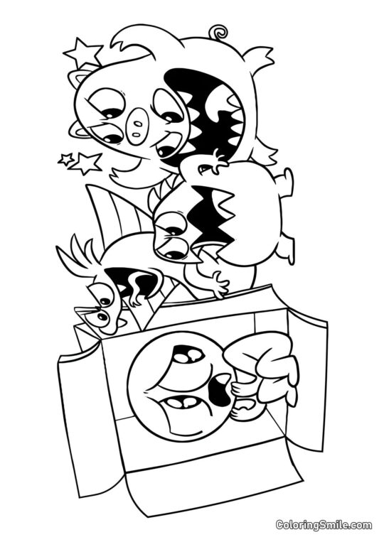 Jogador se esconde na caixa dos monstros do jardim de infância Banban - Página para Colorir