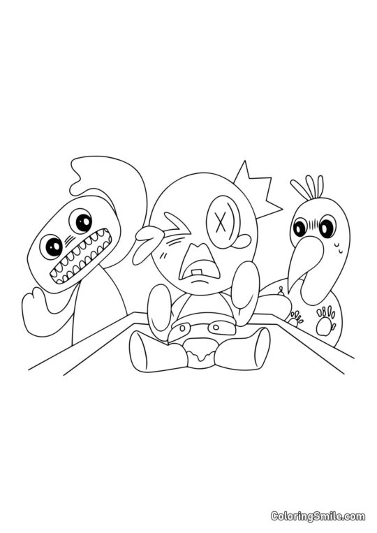 Heróis do jardim de infância Banban e amigo arco-íris azul - Página para Colorir