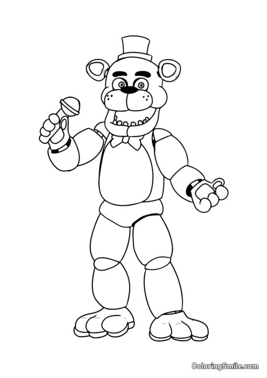 Freddy com Microfone - Página para Colorir