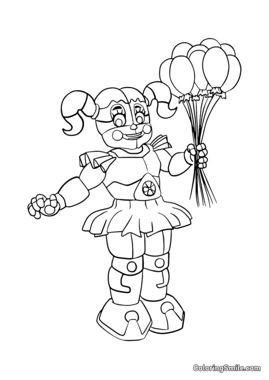 Baby Circus Baby com Balões - Página para Colorir