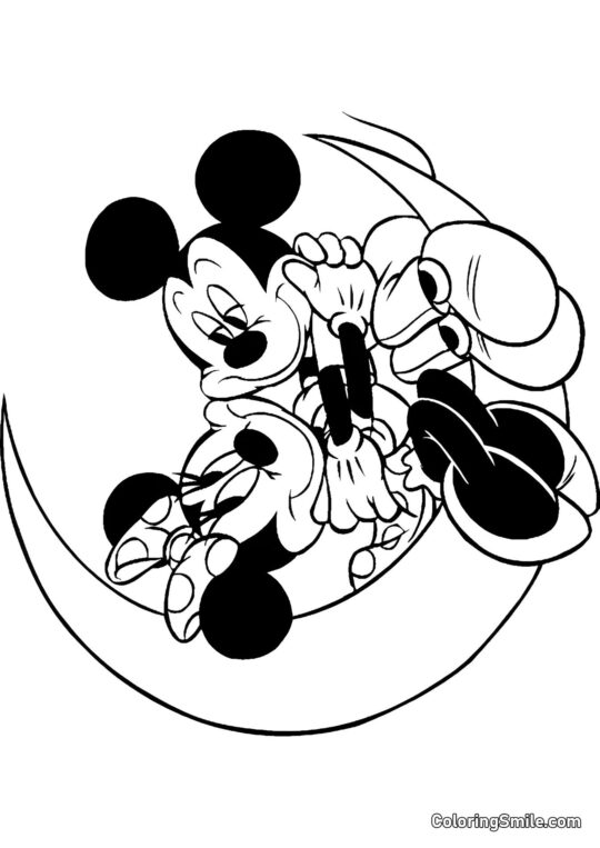 Mickey e Minnie apaixonados na lua Mickey e Minnie apaixonados na lua - Página para Colorir