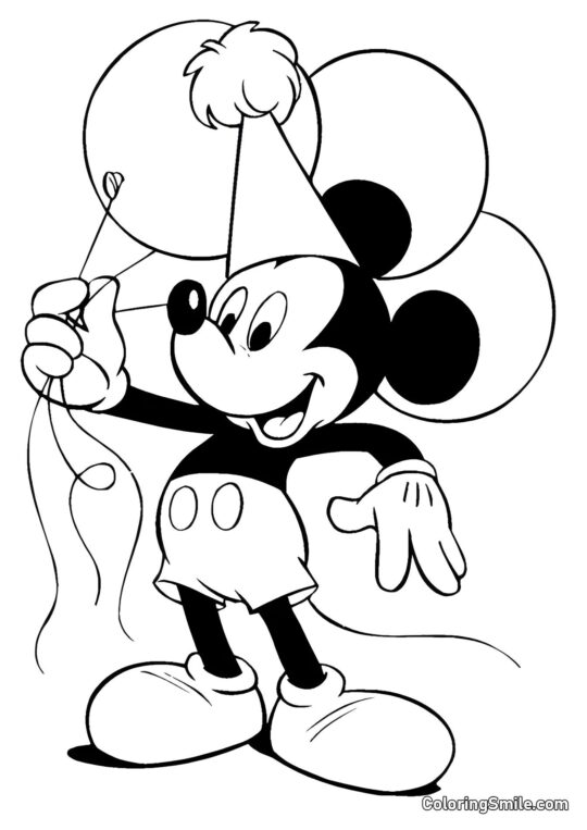 Mickey Mouse com balões Mickey Mouse com balões - Página para Colorir