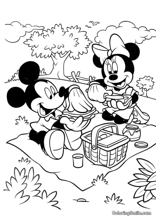 Mickey e Minnie em um piquenique Mickey e Minnie em um piquenique - Página para Colorir