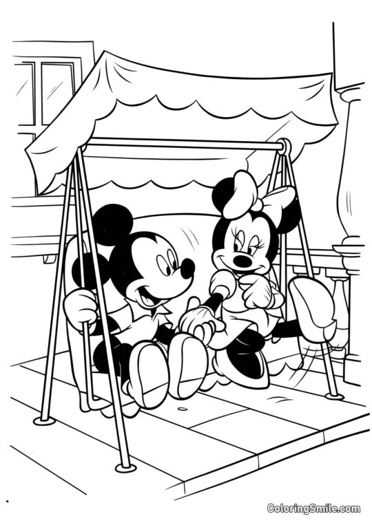 Mickey e Minnie no balanço Mickey e Minnie no balanço - Página para Colorir