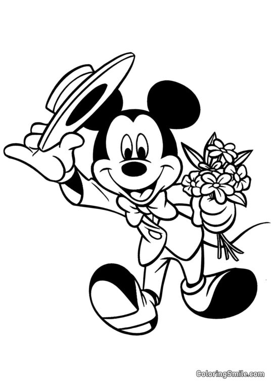 Mickey Mouse-gentleman com flores Mickey Mouse-gentleman com flores - Página para Colorir