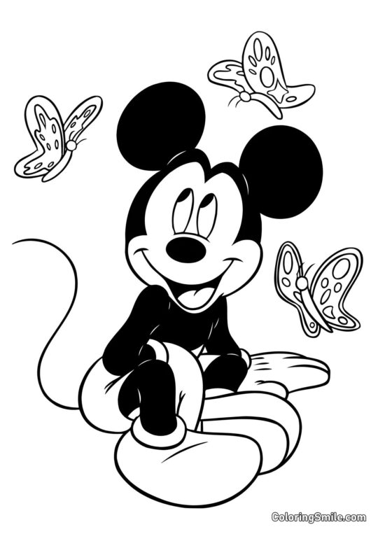 Mickey Mouse e borboletas Mickey Mouse e borboletas - Página para Colorir