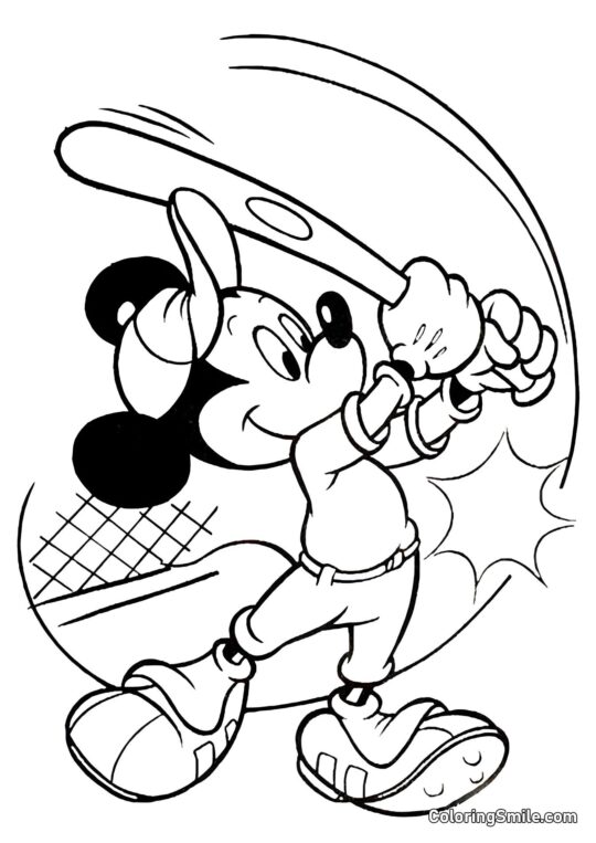 Mickey Mouse com um bastão de beisebol Mickey Mouse com um bastão de beisebol - Página para Colorir